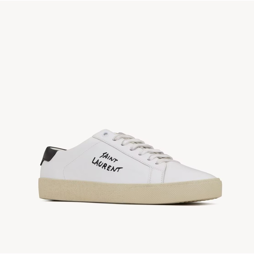 Saint Laurent Classic SL/06 Embroidered Sneakers in White Leather